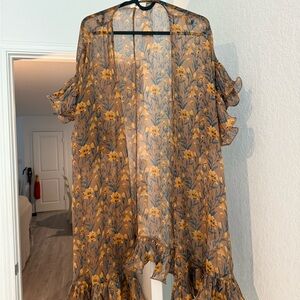 Floral Sheer Kimono with Ruffle Sleeves